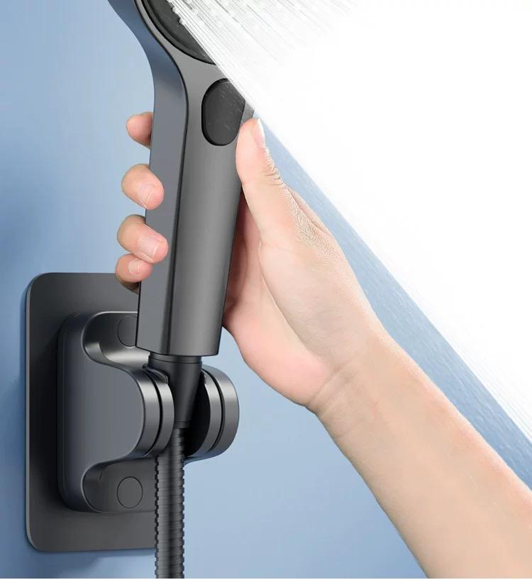 5.9-inch super large panel handheld showerhead features four water modes. It provides a powerful water flow that envelops your entire body and comes with a bracket and a 59in‘ soft hose, silver and gray