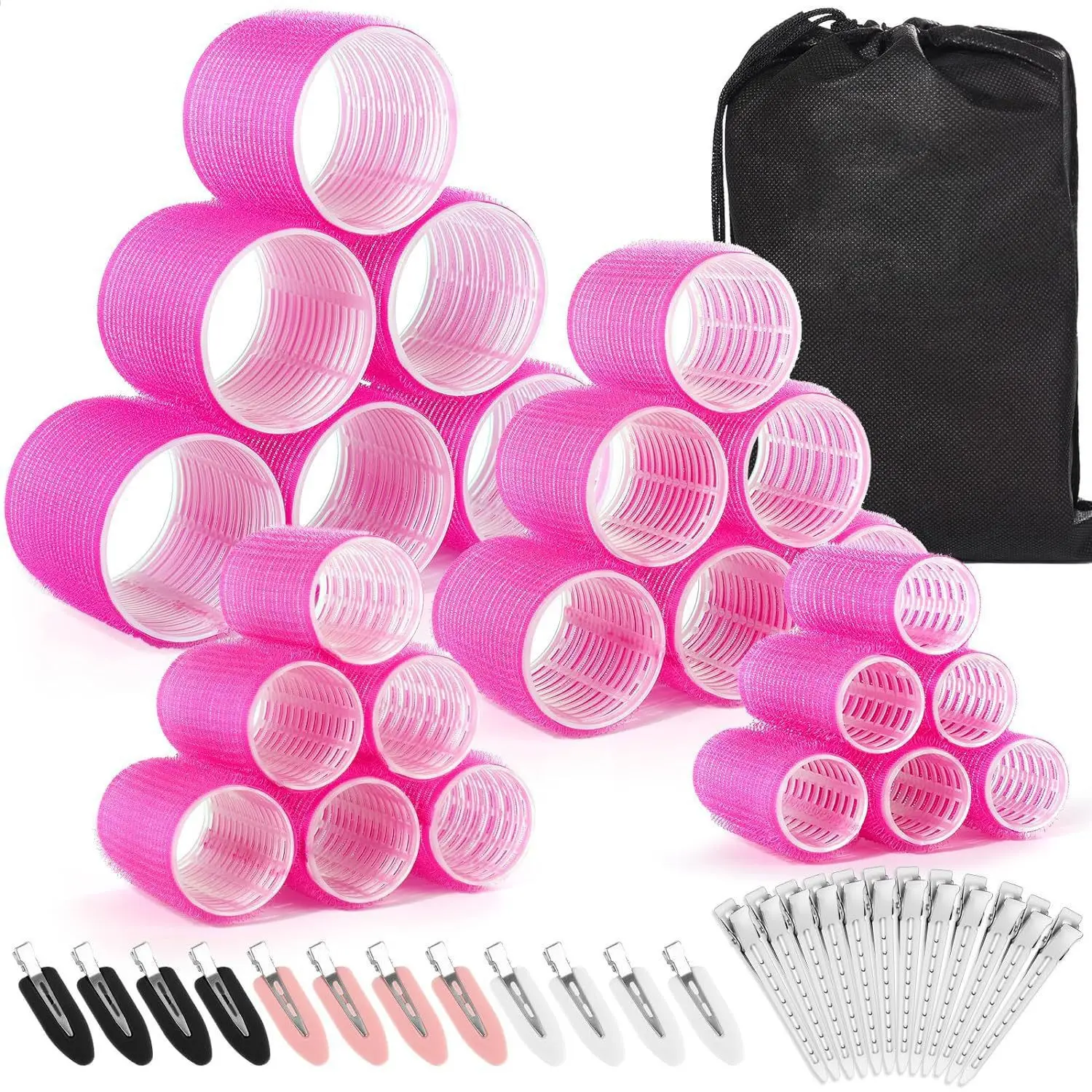 49pcs Hair Roller & Curler Set, Hair Styling Tools, Hair Rollers Curlers, Heatless Curling, Jumbo, Large, Medium & Small Rollers for Thick Long Hair, with Stainless Steel Clips & Storage Bag, Heatless Hair Curler