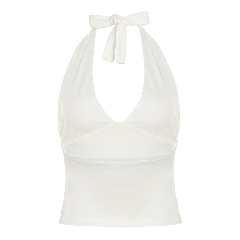 Women's Plain Halter Neck Top, Casual Fitted Sleeveless Top for Summer, Women's Clothing for Daily Wear