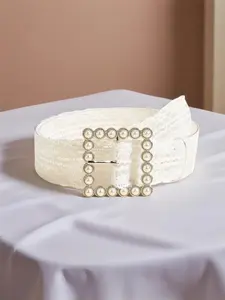 Gentle style white lace decorative belt, light luxury pearl buckle versatile dress, commuting personalized belt, Belt With Buckle