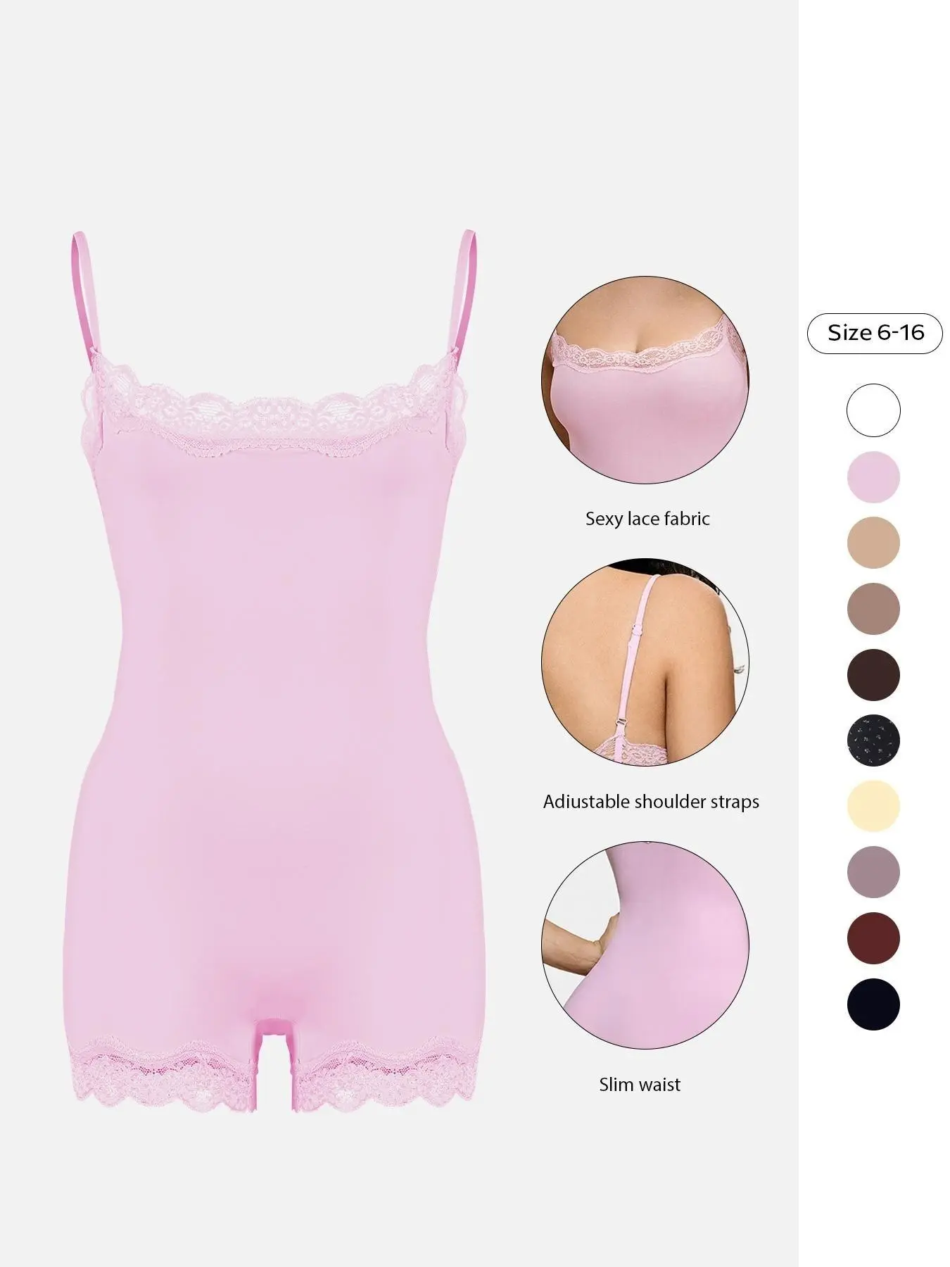 Lace Series Women's Spaghetti Strap Lace Trim Breathable Playsuit, Lightweight Solid Color Playsuit, Seamless Sport & Outdoor Clothing, Seamless Romper, Chic Romper, Breathable Jumpsuit