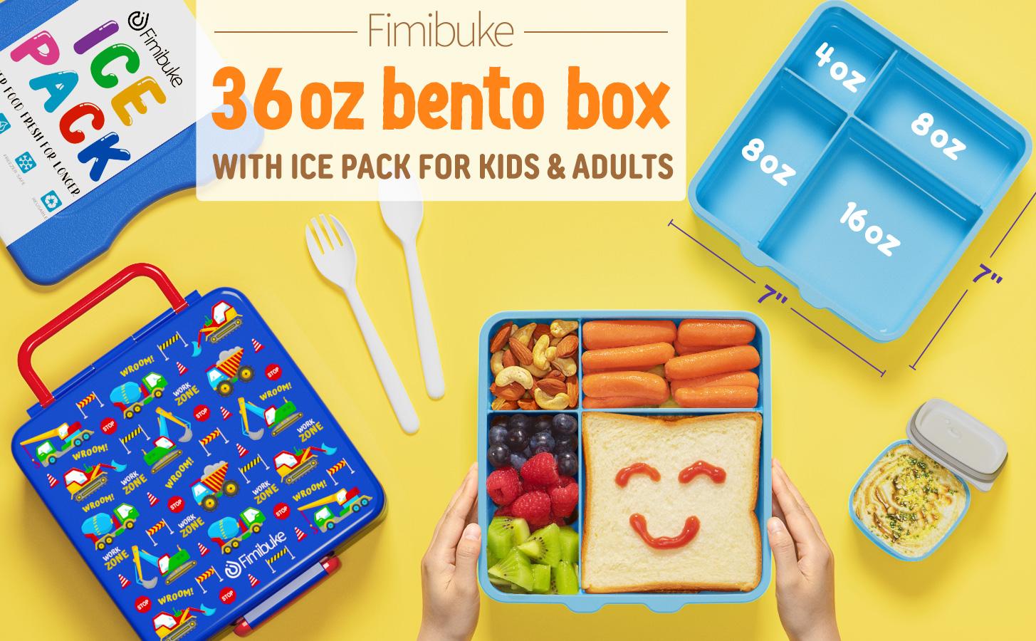 【Back to School】Fimibuke Chill Bento Box, Leak Proof Lunch Box with Ice Pack Keep Food Cold, BPA Free 4-Compartment Lunch Container with Utensils for Girl Boy School, Microwave Dishwasher Safe