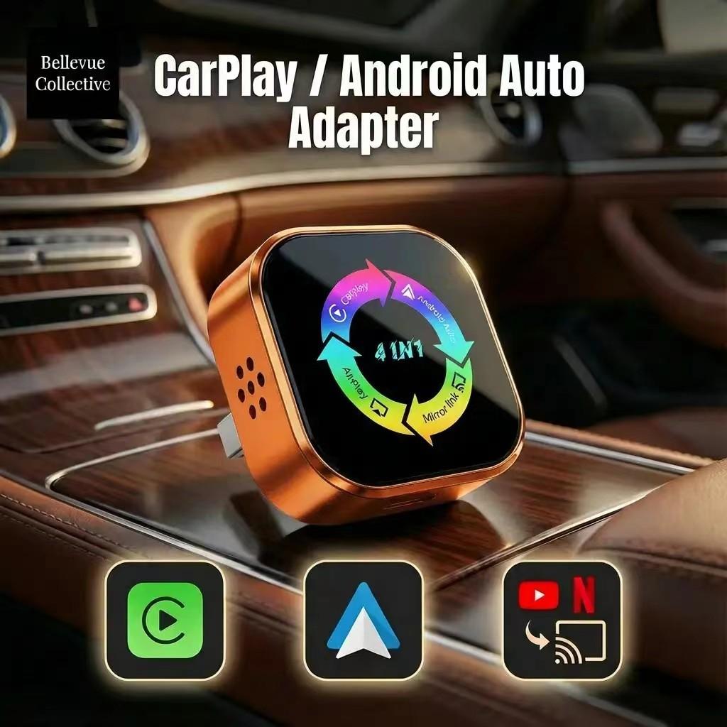 2026 New 4-In-1 Carplay Wireless Adapter, Compatible with iPhone/android, Fast Connection, Hands-Free Call, Airplay, Mirror Link, Bluetooth-compatible 5.0