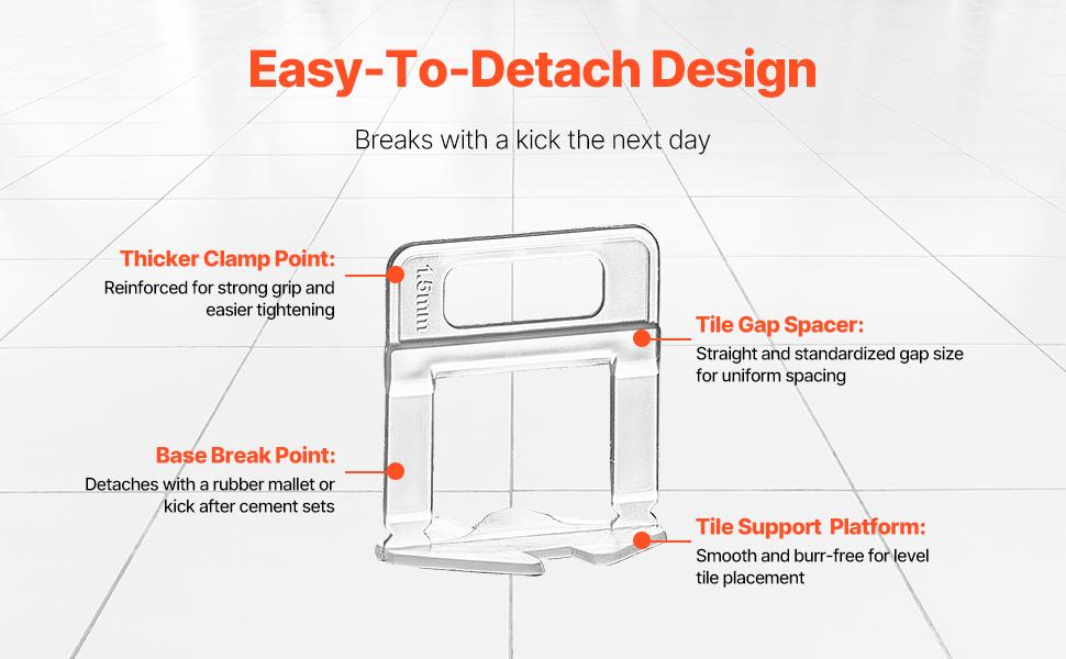 VEVOR Tile Leveling System Clips, 2200-Piece DIY Tile Leveler Spacers, 1/16(1.5 mm) Tile Leveler Clips, Tile Leveling System Tile Installation Tools for Professional Ceramic Tile, Stone Installation