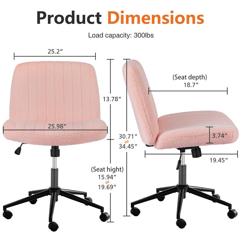 Armless Wide Swivel Office Chair with Cross Leg Seating, Adjustable Fabric Vanity Chair with Wheels and Fixed Base, Padded Seat, Grey Armless Wide Swivel Office Chair with Cross Leg Seating, Adjustable Fabric Vanity Chair with Wheels and Fixed Base, Padded Seat, Grey