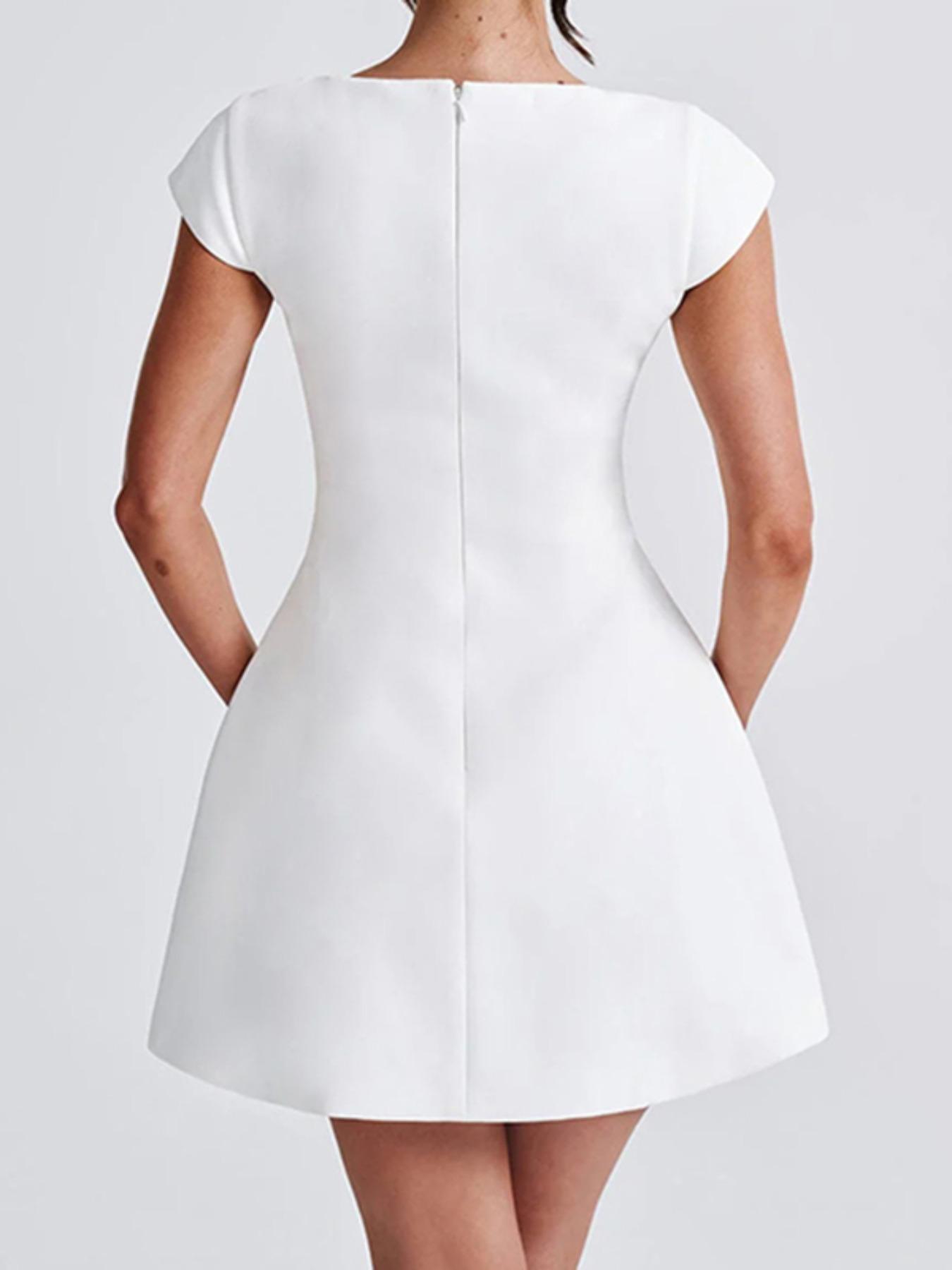 Women's Plain Square Neck A Line Dress, Formal Wear, Elegant Cap Sleeve Short Dress for Party Holiday Wedding Guest, Ladies Fall Clothes