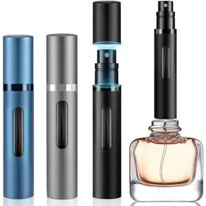 8ml Perfume Atomizer Travel Refillable,Mini Cologne Dispenser, Bottom-Filling Fragrances Perfumes Bottle,Sprayer Size for Men Cruise Car Trip Gift 3pcs (Black-Grey-Blue)