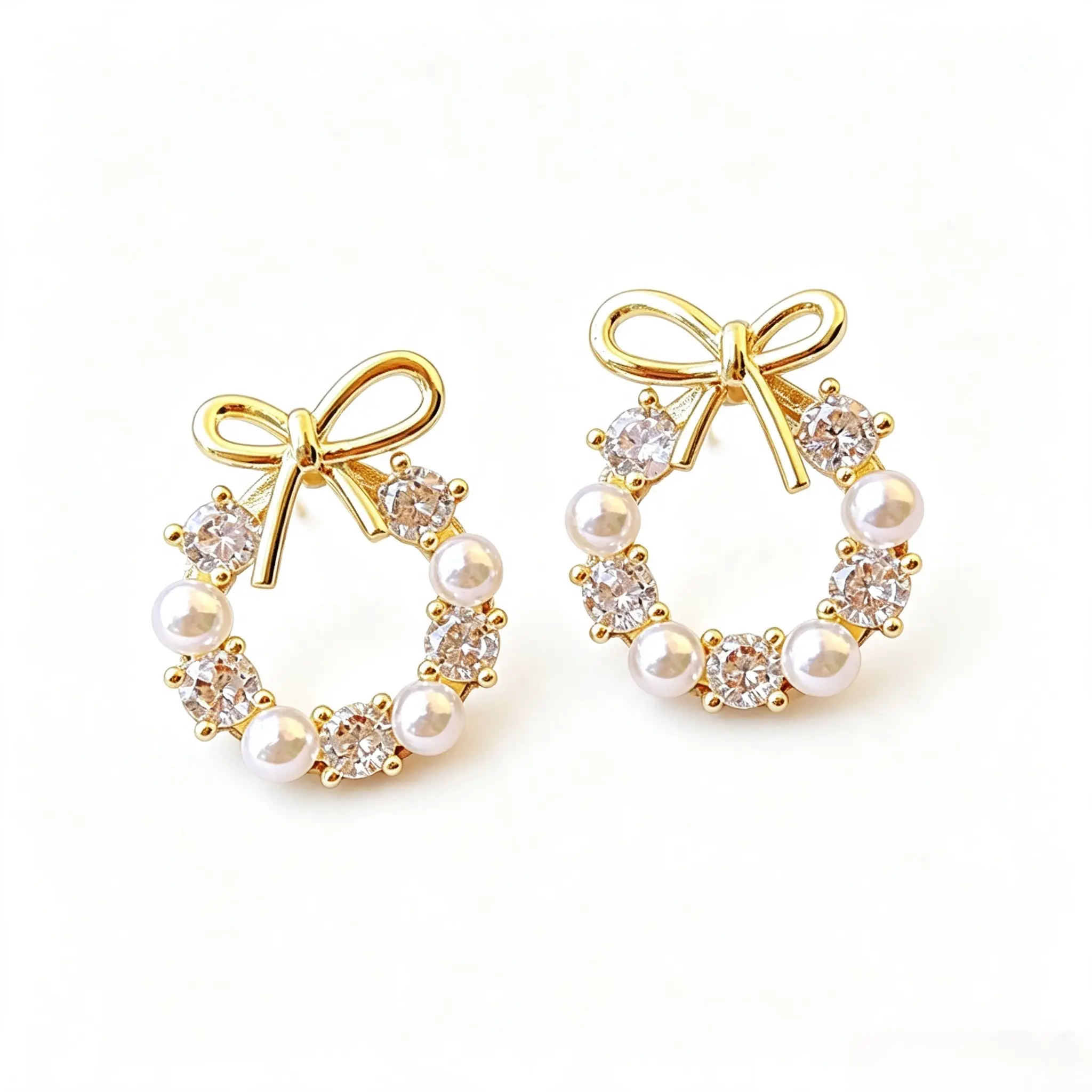 Faux Pearl & Rhinestone Decorated Bow Design Stud Earrings (1 Pair), High Quality Earrings, Elegant Cute Jewelry for Party, Daily Clothing Decor for Girl, Trendy All-match & Exquisite Jewelry for Birthday Gift, Zircon Stud Earrings