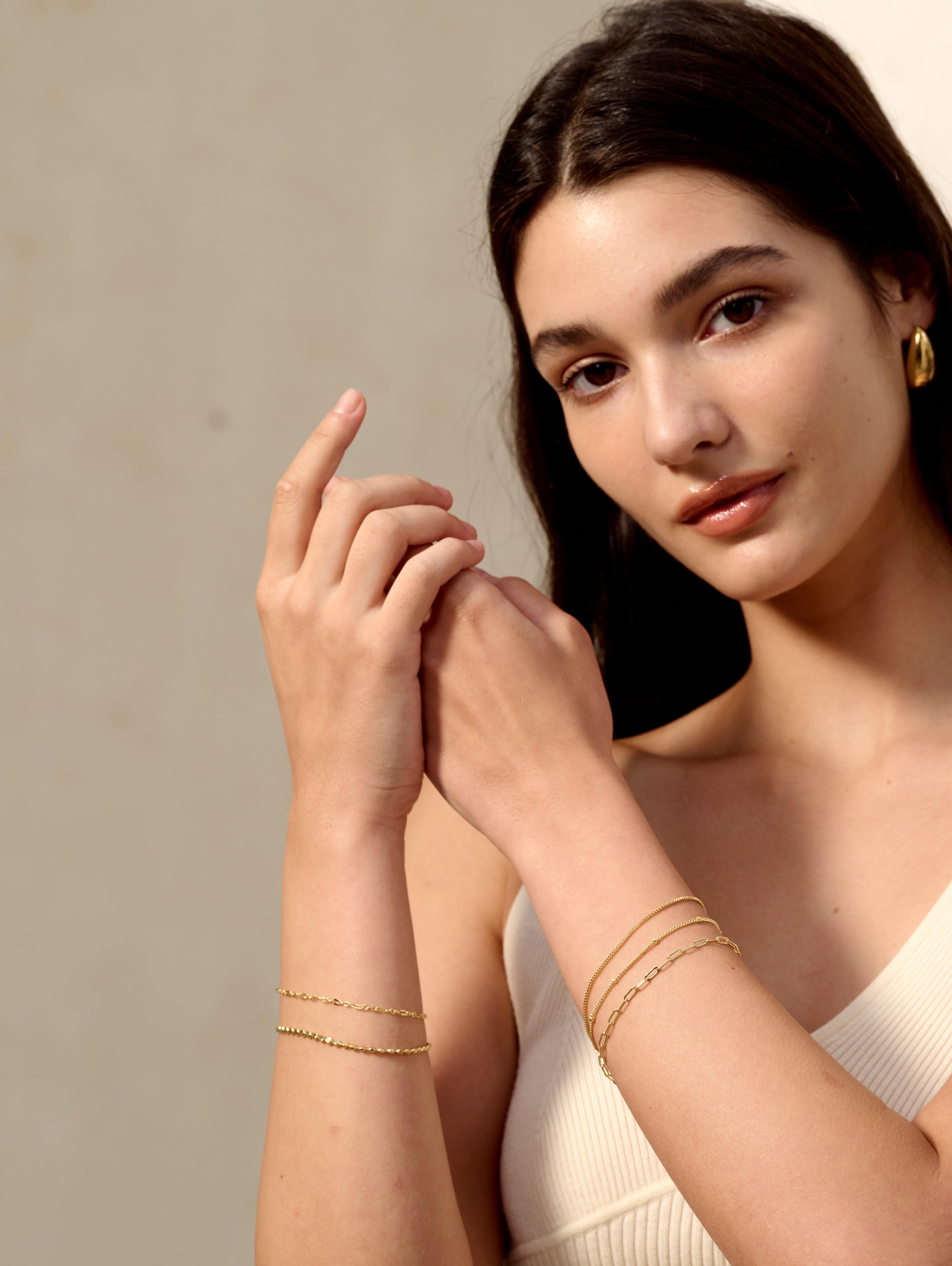 Dearmay Dainty Gold Stackable Bracelets for Women Trendy Waterproof Chain Paperclip Adjustable Minimalist Tiny Cute Jewelry Set Valentine's Day Gift