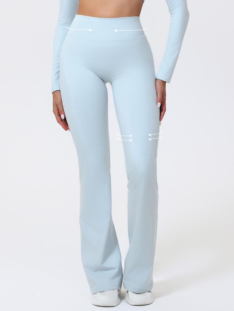 Women's High Waist Yoga Flare Pants, Seamless Butt Lifting Design, No Pockets, Comfortable Sport & Casual Wear, Polyester + Spandex Fabric, High Waisted Leggings