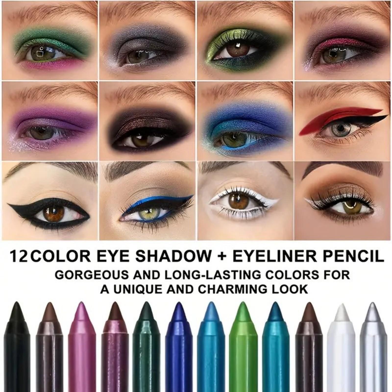12 Colour Eyeliner Pencil Free Sharpener Cosmetic Set Water Sweat Resistant High Shine Pearl Smoky Punk Goth Eyeliner Back To School Lipliner Makeup