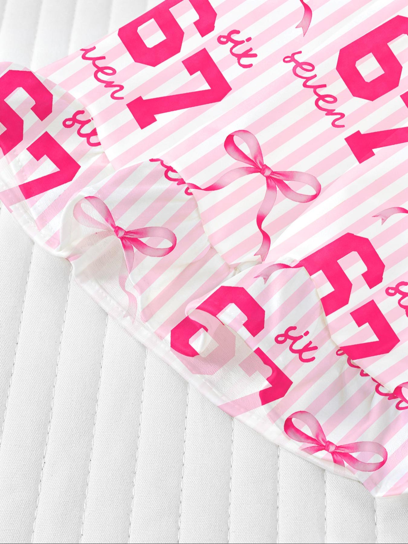 Striped Pajama Set, Fire-Retardant Button-Front Ruffled Shirt & Elastic-Waist Shorts, Casual Cartoon Print Sleepwear