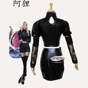 Game LOL Ahri KDA The Baddest Cosplay Costume Wig Ears Anime The Nine Tailed Fox Sexy Woman Outfit Halloween Black Uniform Suit