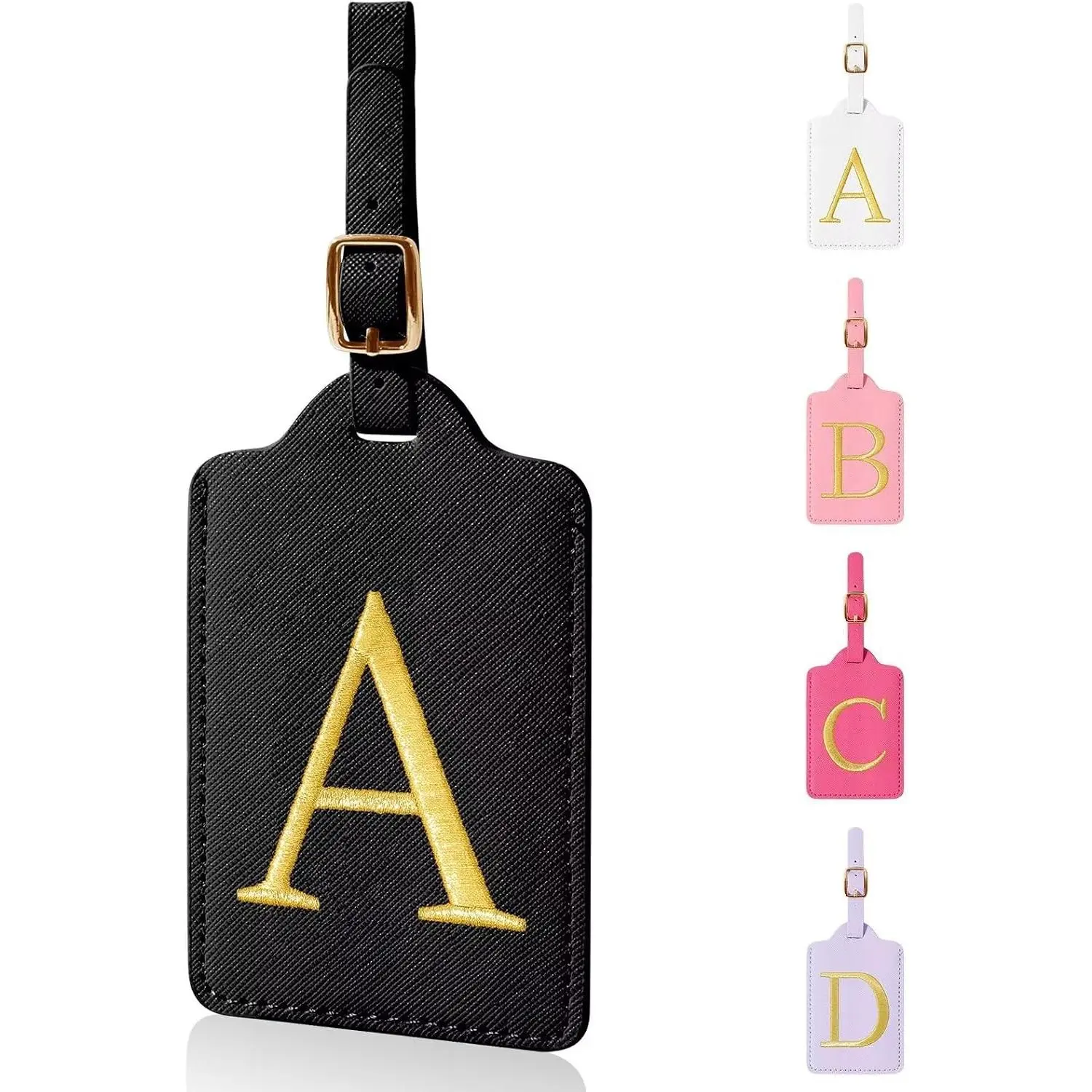 Personalized Leather Initial Luggage Tags with Privacy Name Card, Embroidered Monogrammed Travel Bag Tags for Suitcases & Backpacks, Gifts for Women Kids Girls Teens (Black-A)Gift