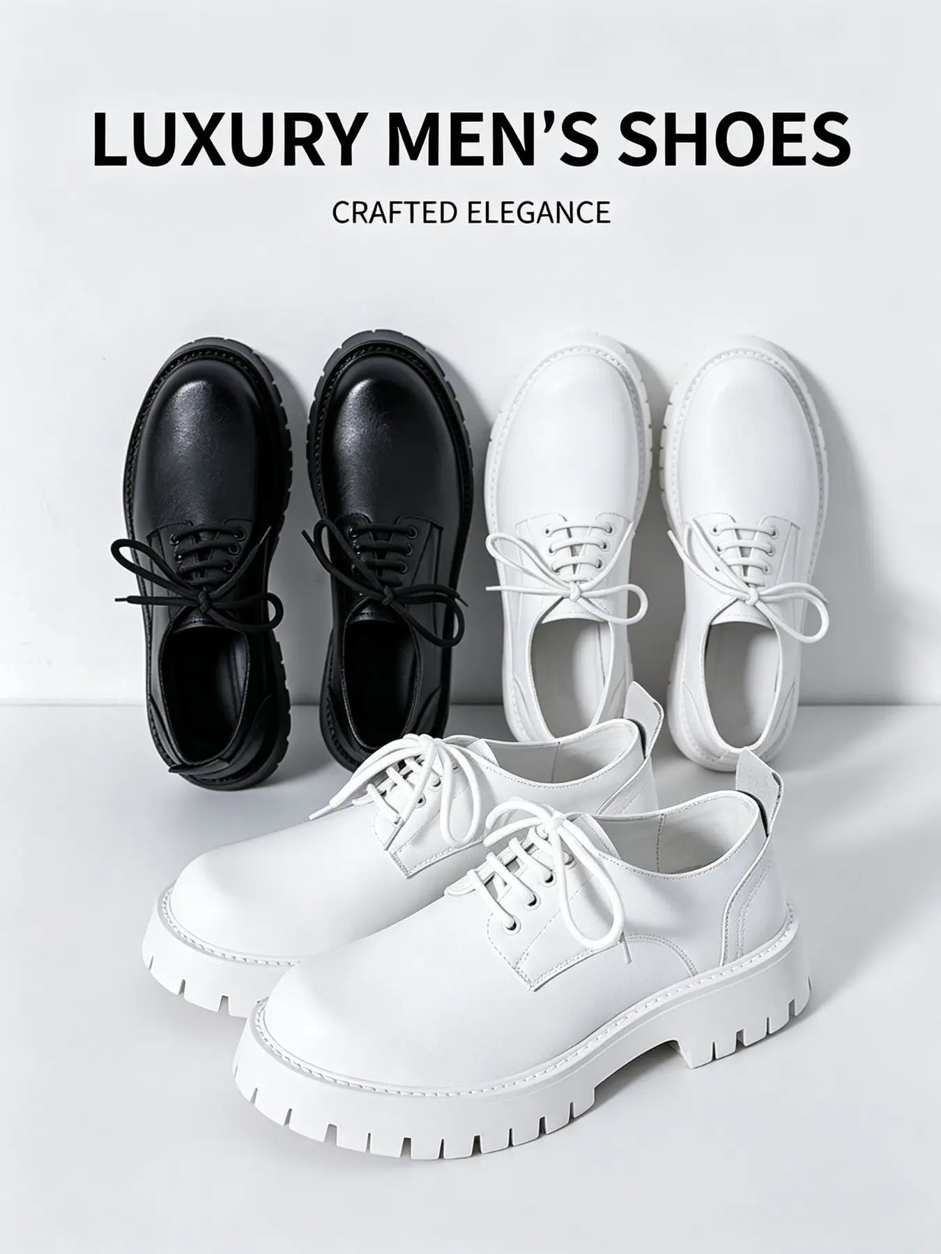 Men's Thick Sole Lace-Up Derby Shoes, PU Leather Footwear, and, Casual Style, Rubber Sole, All Seasons, Business and Streetwear, Height-Boosting