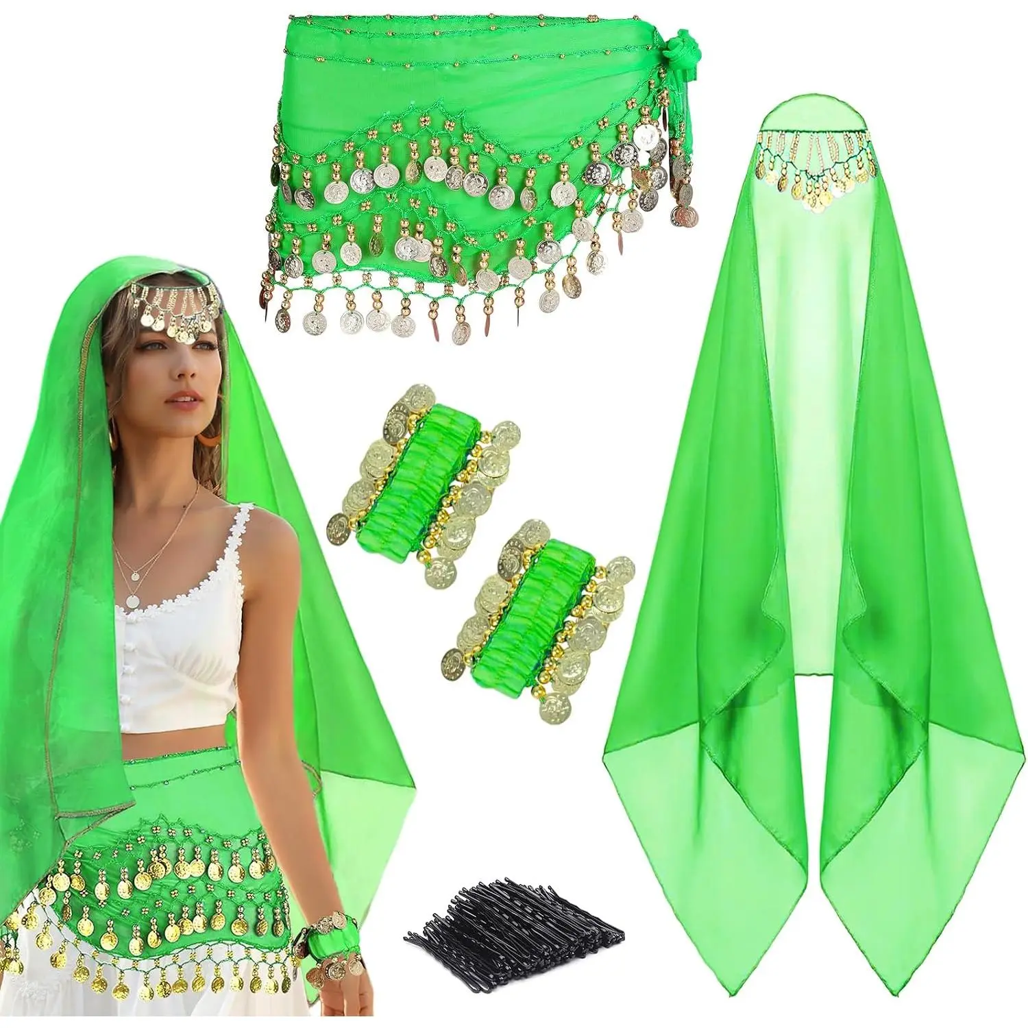 4 count  Dance Outfit Sets  Dance Chiffon  Scarf,  Scarf with   2  Wrist Bracelet 50 Bobby Pins