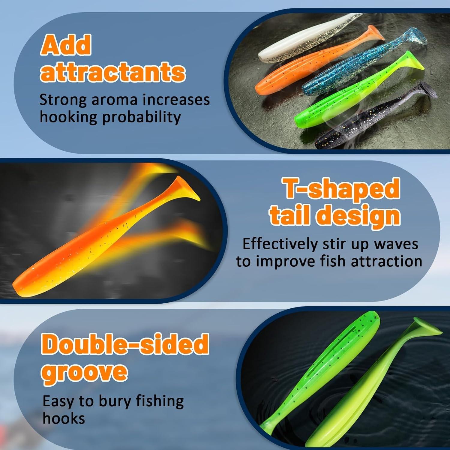 50pcs/100pcs/150pcs Fishing Bait Set, Artificial Fishing Lure, Fishing Lures Kit, Outdoor Fishing T-tail Two-color Bait with Portable Tackle Box, Fishing Tackle Kit
