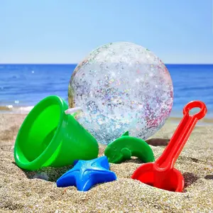 40cm Shiny Sequins Inflatable Ball PVC Transparent Confetti Ball Reusable Swimming Pool Beach Ball Holiday Party Decor