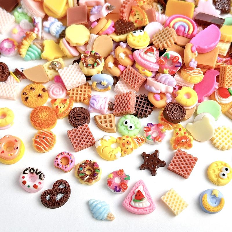 100Pcs Cartoon Cute Desserts Series Resin Nail Charms 3D Simulated Donut Ice-cream Cookies Chocolate Decorations DIY Hairpin Phone Case Nail Art Supplies for Women