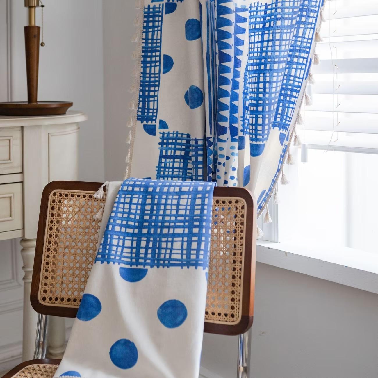 1PC Bohemian Style Geometric Patchwork Print Curtains, Living Room Bedroom Kitchen Drapes, Casual Boho Design, Finished Curtain Set