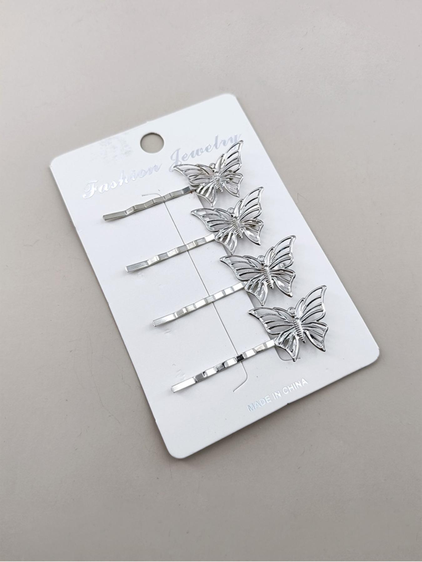 Elegant Butterfly Hair Clips Set of 4, Metal Material, Hollow Design, Perfect for Parties, Beaches, Travel, Compact and Portable