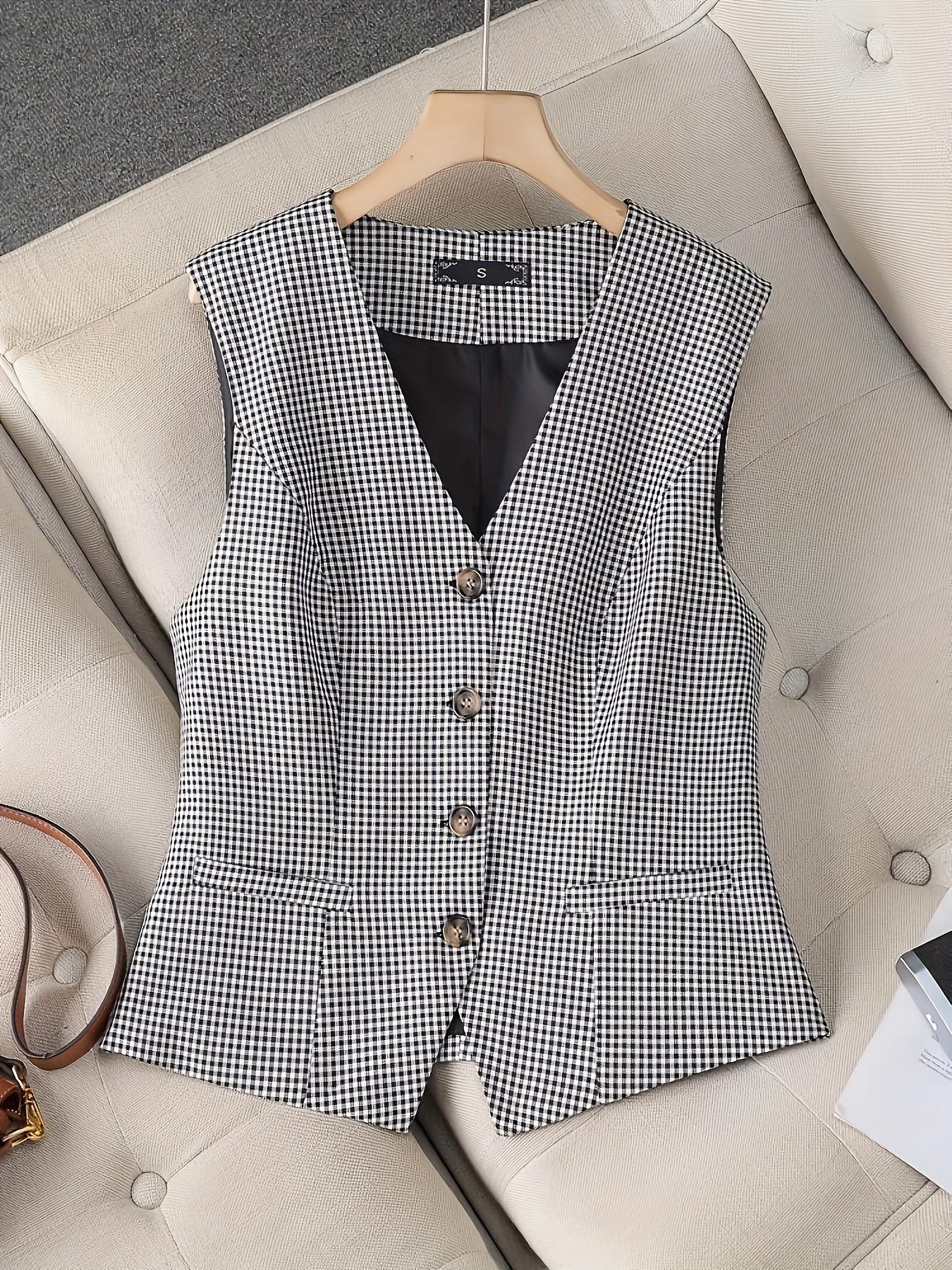 Women's Plaid Vest Jacket Tops, Racerback Backless Design, V-Neck Slim Fit, Suitable for Formal & Casual Occasions, Sunborui Business Style