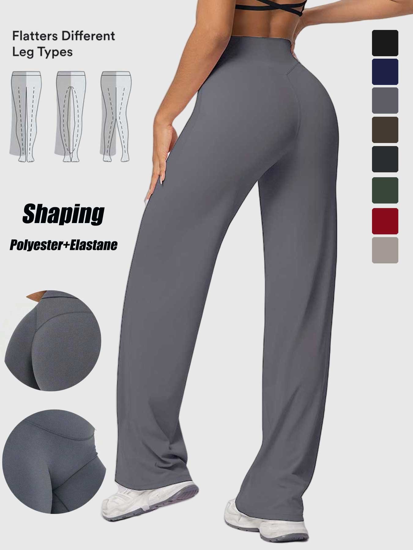 Women's High Waist Wide Leg Yoga Pants, Peach Butt Long Straight Leg Workout Pilates Fitness Quick-Dry Gym Wear, Polyester + Elastane, Athleisure Pants