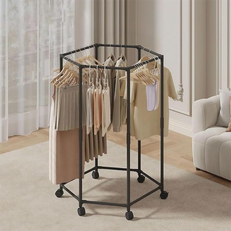 Hexagonal Rotating Clothes Hanger, Self-Standing Vertical Clothing Rack, Space-Saving for Laundry Room, Home Storage, /