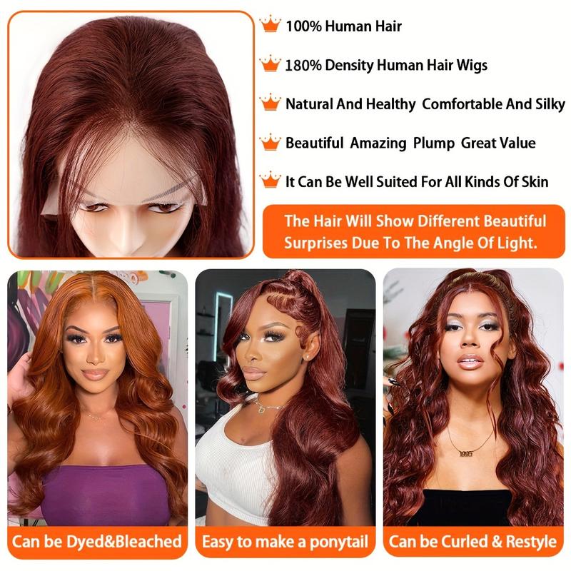 Bling Hair Reddish Brown Color Wigs Human Hair 13x4 Body Wave Lace Frontal Wig 180% Density Transparent Lace Front Wigs For Women