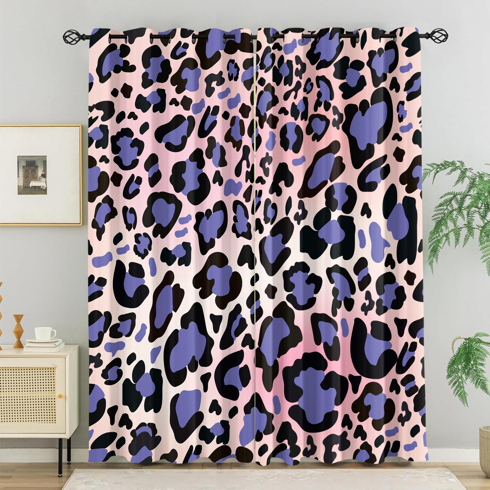 2Pcs Gradient Colorful Leopard Print Curtains, Fashion Atmosphere Design, Breathable Shading Fade Resistant, Perfect for Youth Home Bedroom