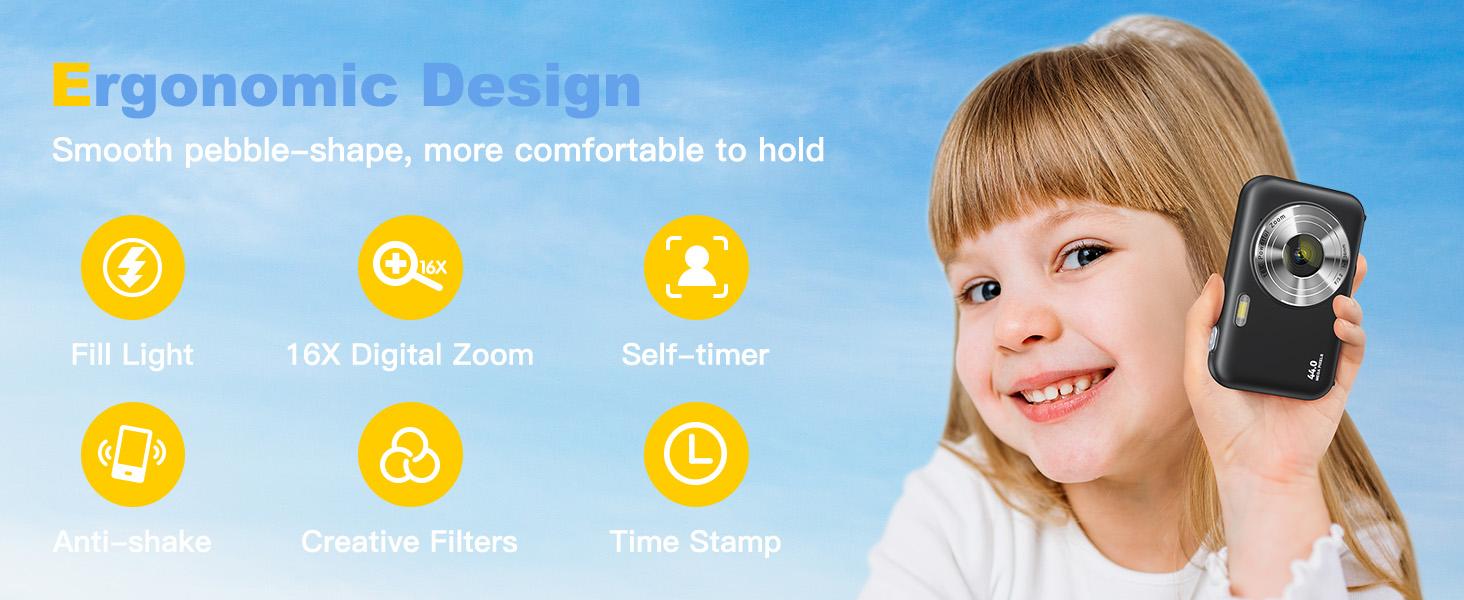 Portable Digital Camera, Compact Pocket Vlogging Camera with Neck Lanyard, 32GB Card, Anti-Shake, 16X Digital Zoom, FHD 1080P 44MP Point & Shoot Camera Suitable for Daily Photography and Holiday Gift【Classic Black】