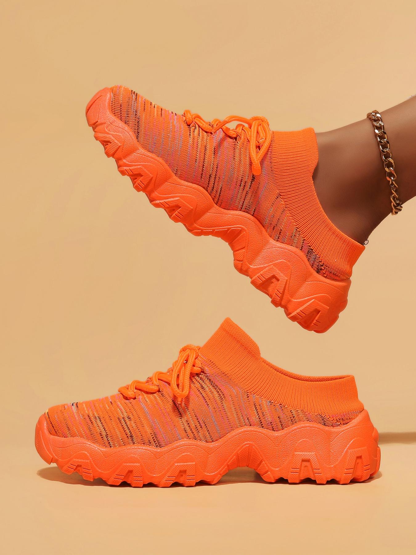 Women's Fashionable Colorblock Lace Up Low Top Sneakers, Casual Comfortable Sports Knitted Running Shoes, Female All-match Round Toe Shoes for Daily Wear