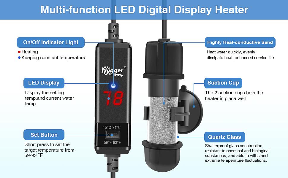 hygger Small Aquarium Betta Heater, Submersible Fish Tahk Heater 10W/25W/50W/100W with LED Digital Display, Suitable for Marine Saltwater and Freshwater up to 5/10/16/26 Gallon