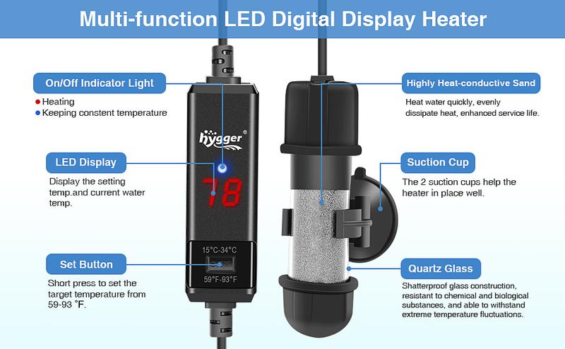 hygger Small Aquarium Betta Heater, Submersible Fish Tahk Heater 10W/25W/50W/100W with LED Digital Display, Suitable for Marine Saltwater and Freshwater up to 5/10/16/26 Gallon