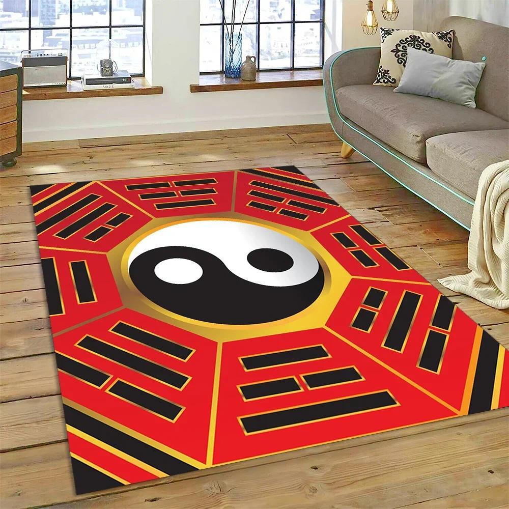 Yin Yang Bagua Flannel Area Rug - Traditional Chinese Taoism Symbol Print Soft Mat for Living Room, Non-Slip Feng Shui Home Decor #YinYangRug #BaguaMat #FengShuiHomeDecor #TaoismSymbolCarpet #NonSlipFlannelRug