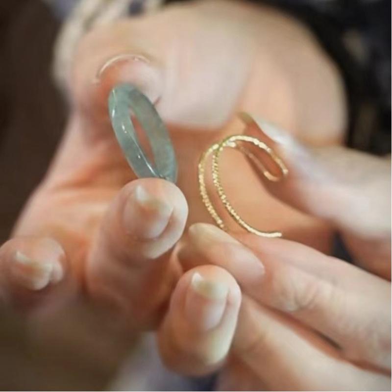 Natural Jadeite A-grade inlaid ring, new style blue water high ice jade ring, tail ring