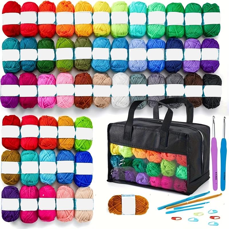 Acrylic Yarn Set, Size 1820, 52 Colors, Includes Crochet Hooks & Knitting Needles, Ideal for Beginners & Adults, Perfect Gift