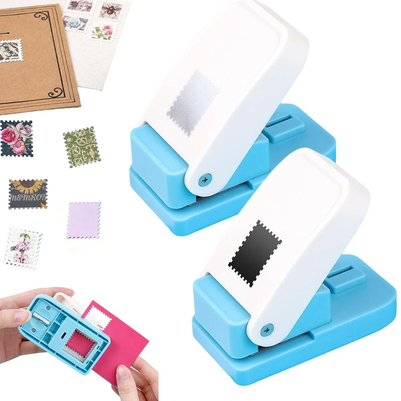 1/2 Set Rectangular Postage Stamp Punch 1X 0.8 Inch, Scalloped Rectangle Lever Action Craft Punch for Paper Crafting Scrapbooking DIY Card Making Arts Crafts Supplies