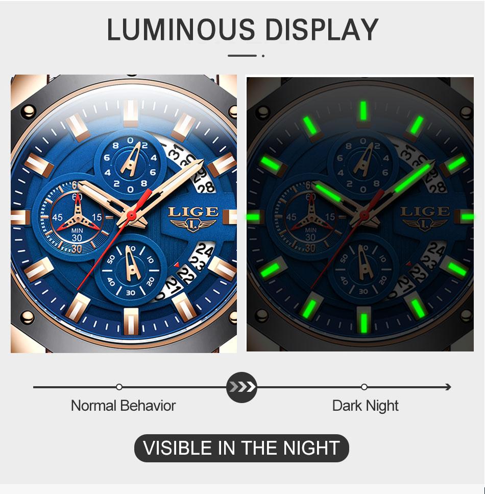 LIGE Men's Analog Quartz Sporty Waterproof Watch - Chronograph, Blue Dial, Water Resistant, Ideal for Outdoor Activities, Father Gifts, Men's Stuff LIGE Men's Analog Quartz Sporty Waterproof Watch - Chronograph, Blue Dial, Water Resistant, Ideal for Outdoor Activities, Father Gifts, Men's Stuff
