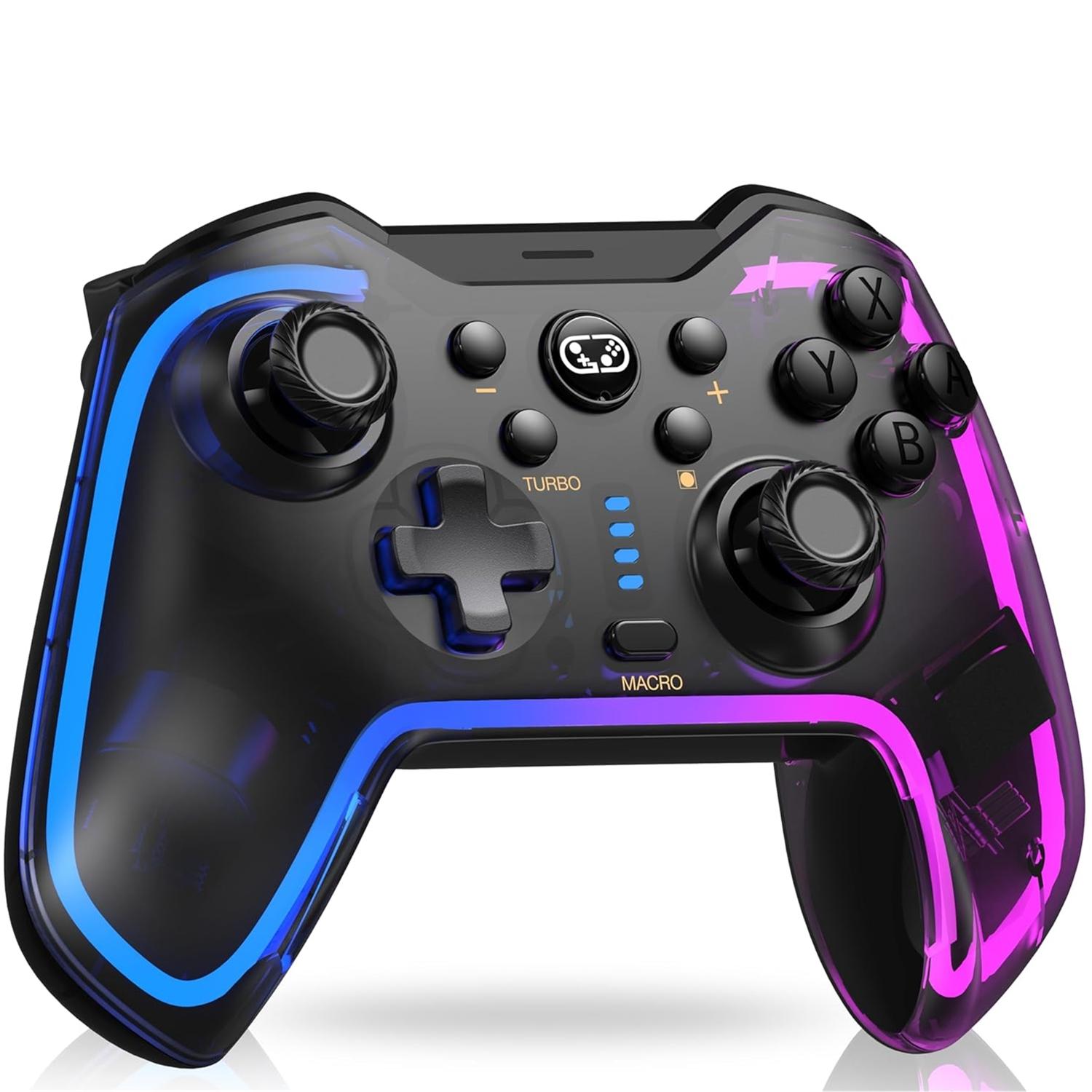 Switch Pro Wireless Game Controller with RGB Lighting, Programmable Dual Motors, Vibration, Turbo Function, Compatible with Switch 2/PC/android