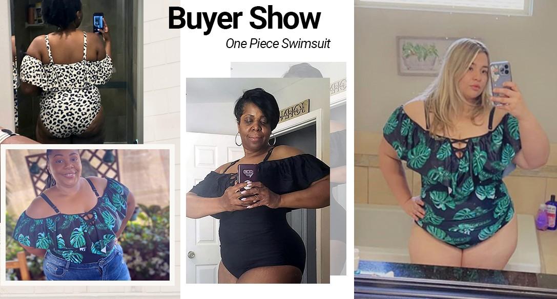 Daci Women Plus Size One Piece Swimsuits Tummy Control Ruffle Off Shoulder Bathing Suits