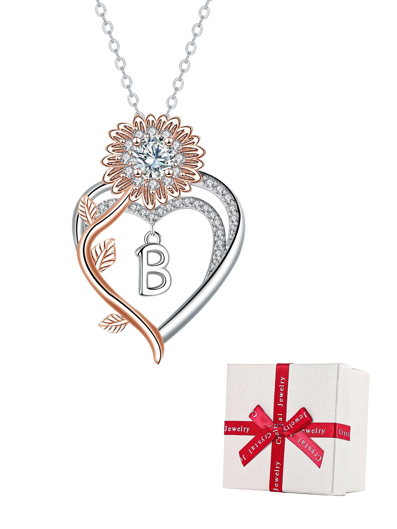 Sunflower Initial Heart Necklace with Rose Jewelry Box, Letter Pendant for Women, Mother's Day Birthday Christmas Gift, Exquisite Jewelry Gift