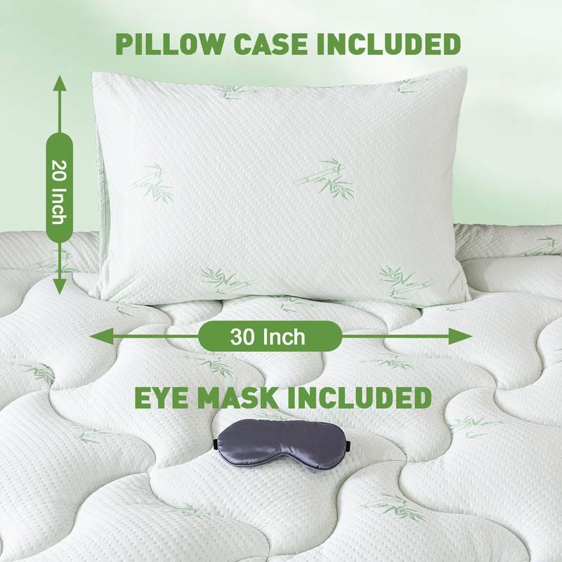 OBOEY Bamboo Mattress Topper, Waterproof Mattress Protector, 1000 GSM Quilted Fitted Mattress Pad with 1 Pillow Protector & Sleep Mask, Side Pocket, Breathable Fluffy Soft Mattress Topper with 8"-21" Deep Pocket