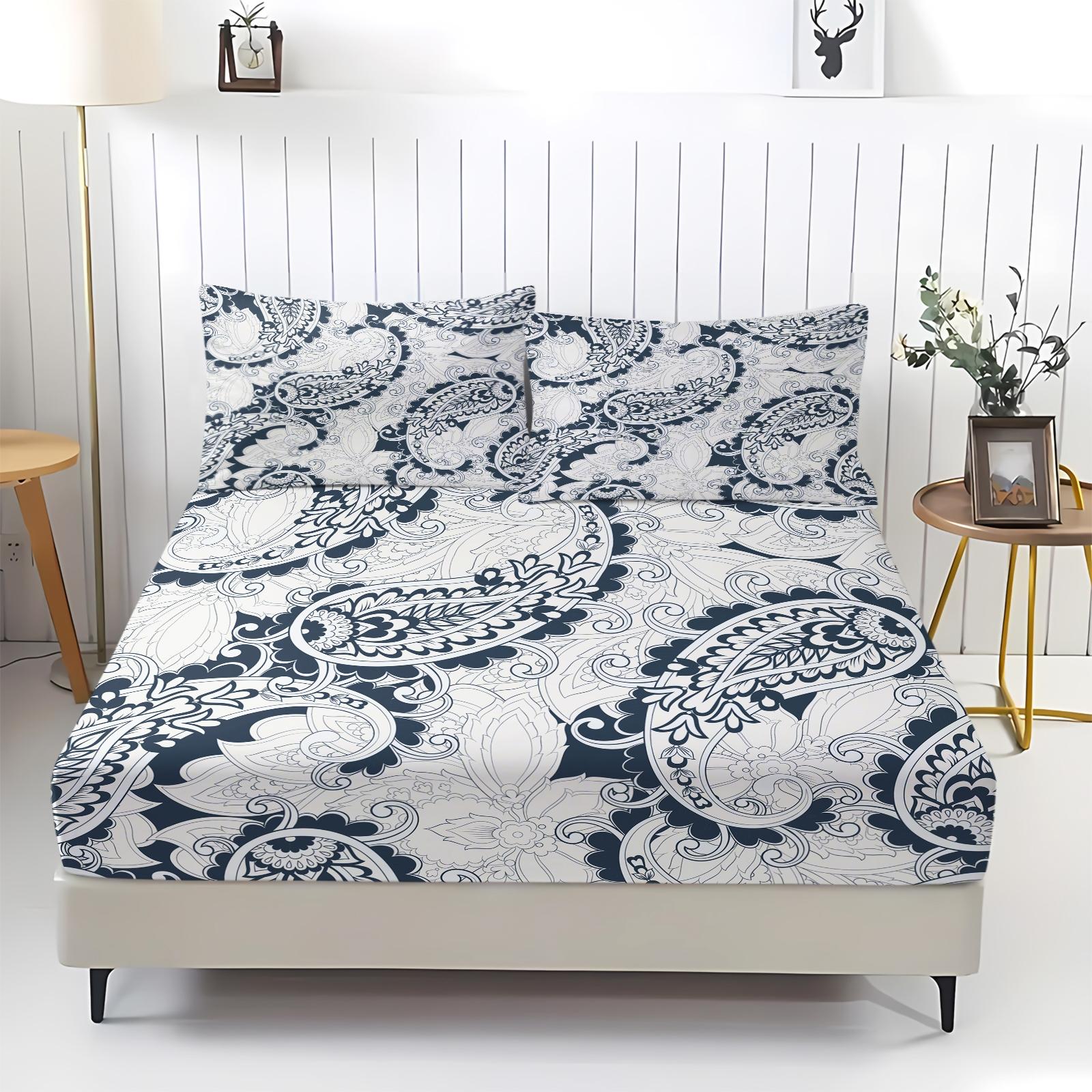 3Pcs Boho Paisley Bohemian Printed  Bedding Set, Bedsheet Sets,Pillow Insert not Included,Soft Comfortable Breathable Sheets Bedding Set for Home Bedroom, Bed Sheets Set, Bed Sets Supplies,This Set is The Perfect Choice for a Restful Night’s Sleep.