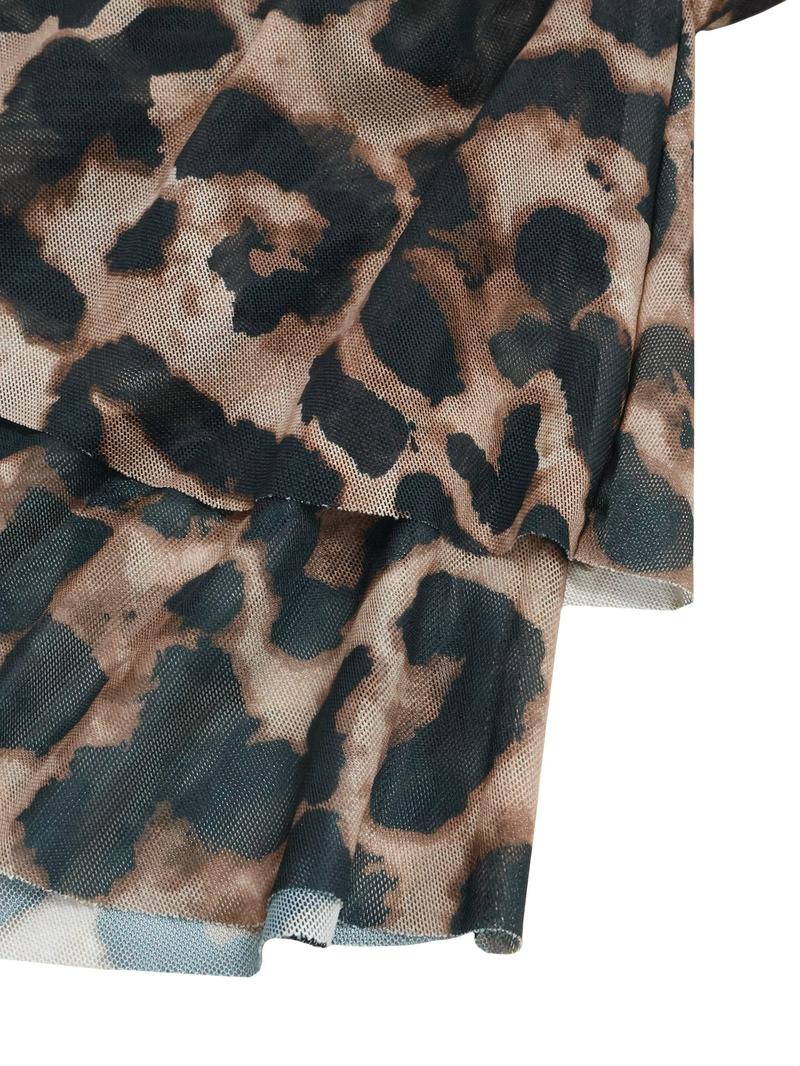 Women's Leopard Print Maxi Dress, Elegant Long Sleeve Ruffle Design, High-Waisted Slim Fit, All-Season Fashionable Women's Clothing