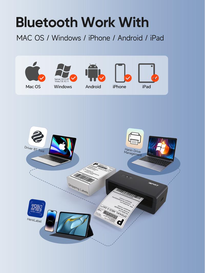 Bluetooth Thermal Shipping Label Printer for Phones, 4x6 Printer Supporting Windows Mac iOS and Android, Thermal Printer for Small Business Shipping Packages, Compatible with eBay Amazon UPS and USPS