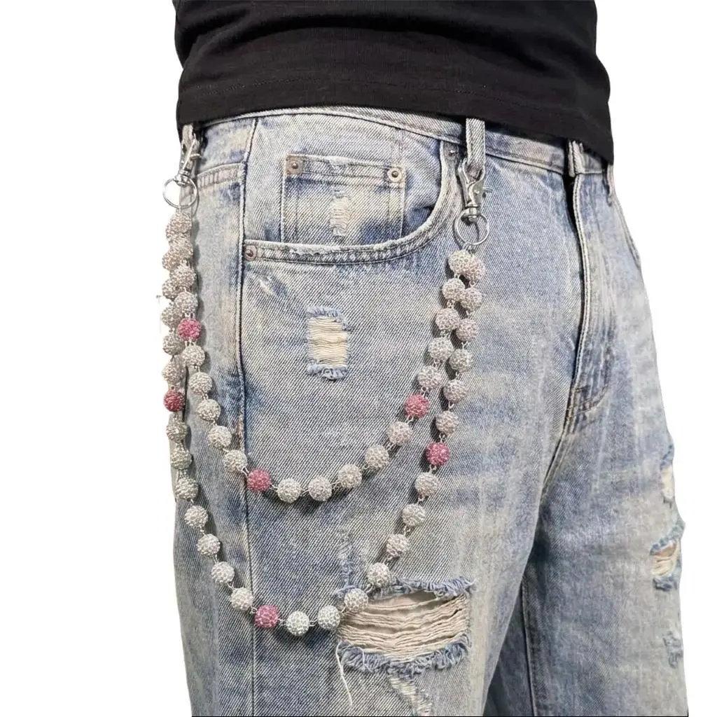 Unisex Bold Hip-Hop Aesthetic Iron Alloy Waist Chain - 1pc Handmade Graphic Rhinestone Body Chain, Adjustable Length, Fade-Resist Shine, Hip-Hop Edge, Non-Stretch Daily Ready Accessory, Easy to Use, Versatile, Multicolor, Ideal Gift for Enthusiasts