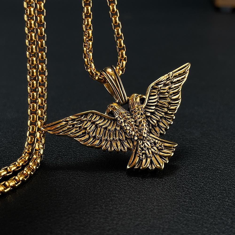 [Fashion Items] New Retro Double-Headed Eagle Pendant Necklace Personalized Hip-Hop Stainless Steel Necklace for Men