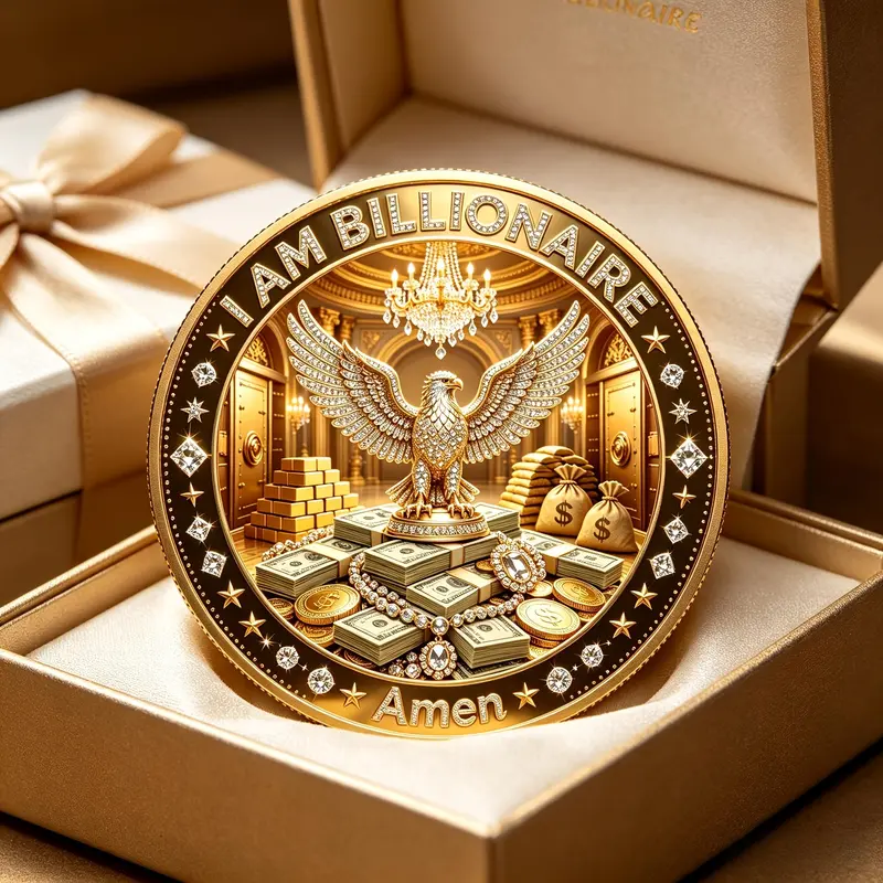 888 Infinite Wealth Coin, 'i Am Billionaire' Eagle Feng Shui Coin, Metal Material, Creative Gift, Place at Home or Office, Lucky Money Coin