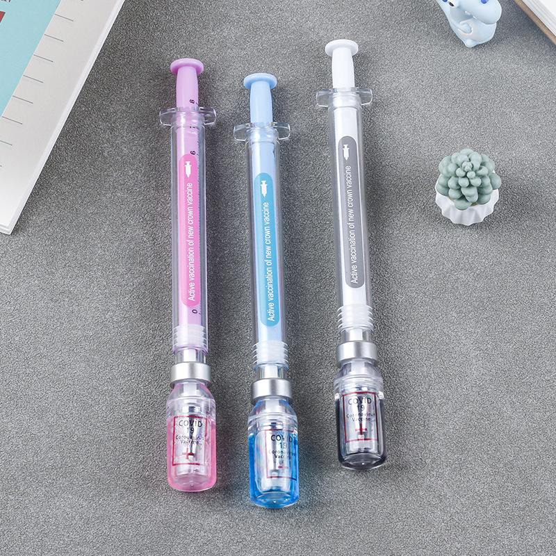 3pcs, syringe-shaped gender-neutral pen, novel decompression signature ball pen, medical vaccine-themed writing tool suitable for nurses, doctors, and students